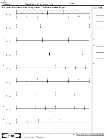 5.nf.7b Worksheets - Numberline Whole By Unit Fraction worksheet